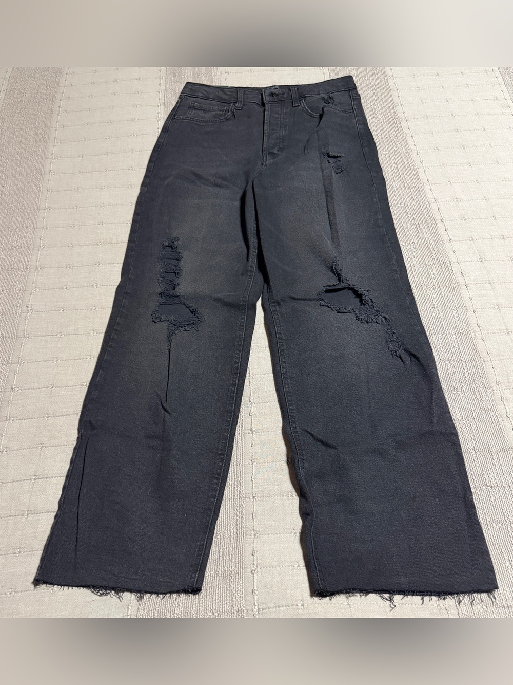 New Wild Fable Women's Black Highest Rise Straight Distressed Jeans Button Fly